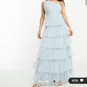 Beauut petite bridesmaid one shoulder tiered maxi dress ice blue